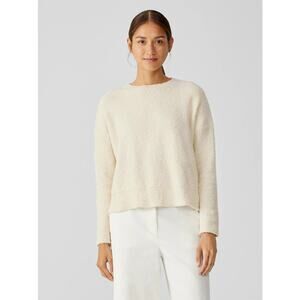 Eileen Fisher COZY Organic Cotton Boucle Boxy Sweater French Vanilla Women's XL
